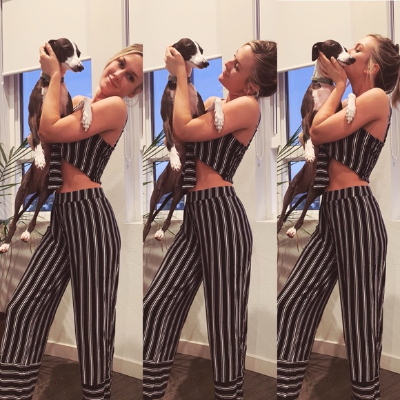 Staci Striped Crop Top and Pants Set In Black - Picture 7 of 7